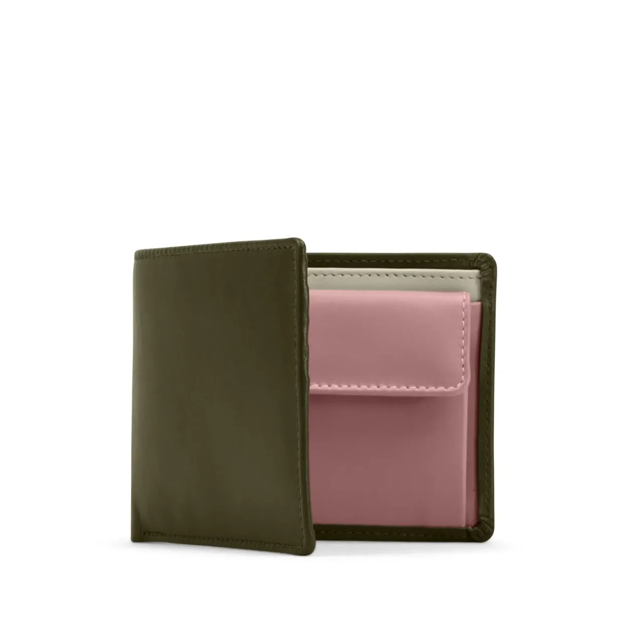Four credit card wallet with coin purse – Sage / Bone White / Dusky Rose