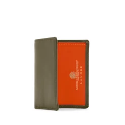 Six card holder with rear pocket – Sage / Tangerine