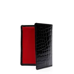 Six card holder with rear pocket – Black Croc Effect / Scarlet / Royal Blue